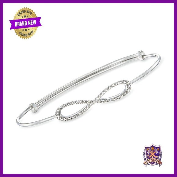 Sterling Silver Diamond Infinity Bangle Bracelet Expandable Fit